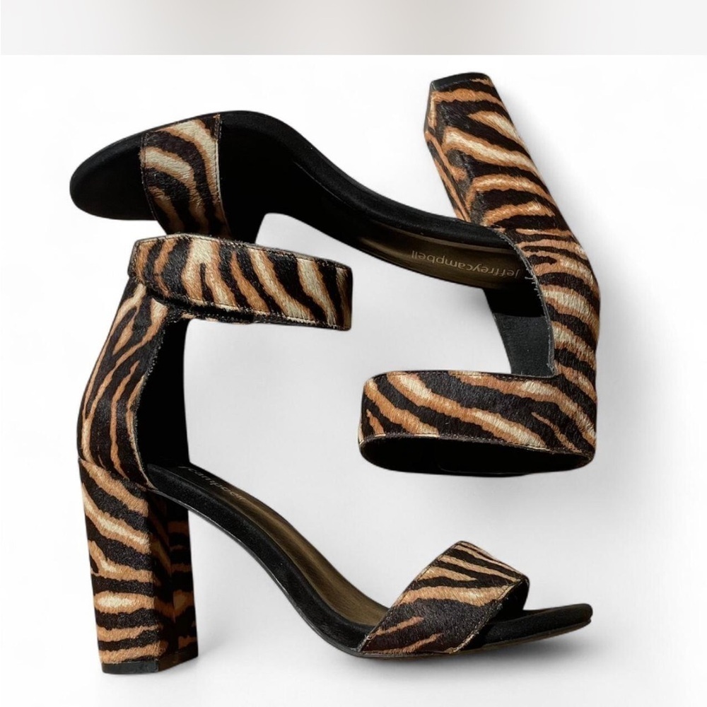 JEFFREY CAMPBELL Ankle Strap Zebra Print Pony Hair Heeled Sandal Size 7